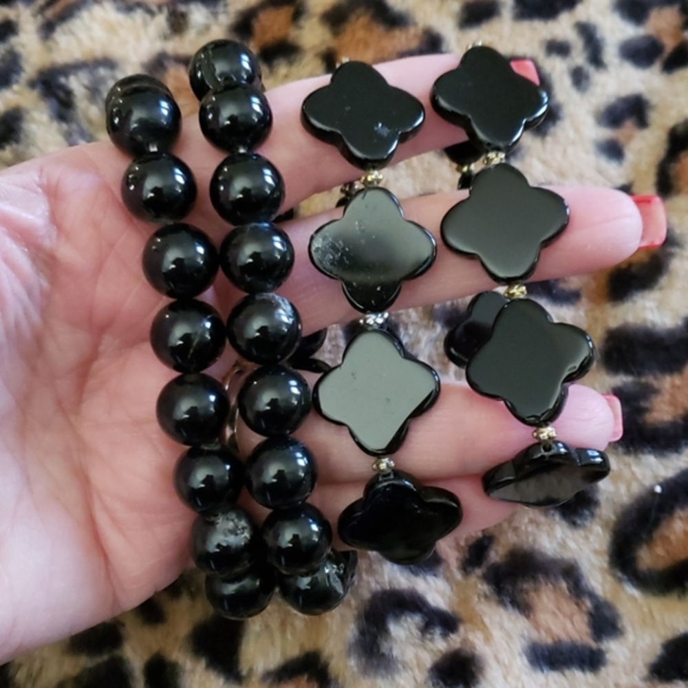 Set of 4 Black Stretchy‎ Bracelets